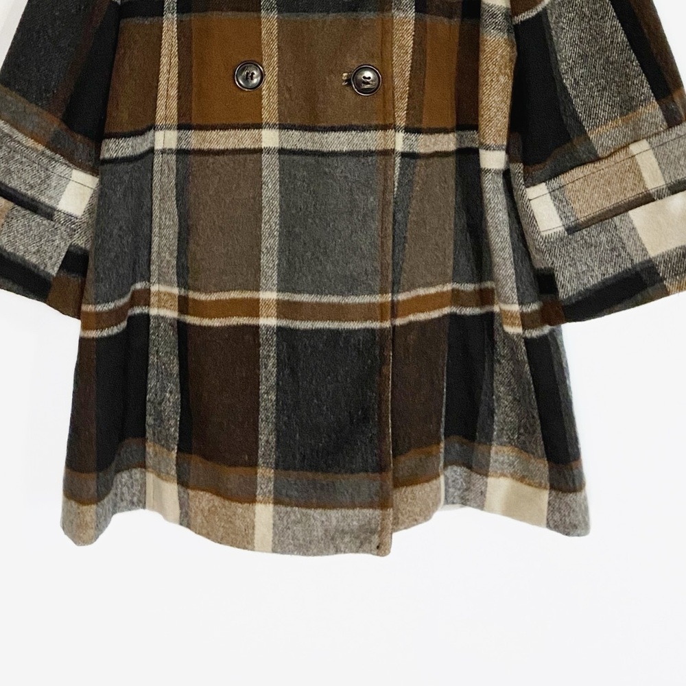 Elevenses Womens Wool blend Plaid Brown and Black Pea Coat Anthropologie size S - Picture 4 of 14